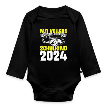 Mit Vollgas in die 1. Klasse, Schulkind 2024 - - Baby Bio-Langarm-Body - Schwarz - Vorne