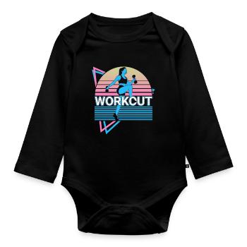Workout Fitness Exercise Retro - Organic Longsleeve Baby Bodysuit - black - Front