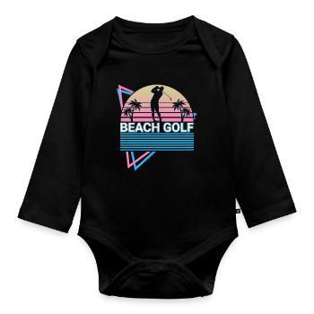 Beach golfers retro - Organic Longsleeve Baby Bodysuit - black - Front