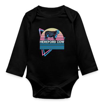 Hereford-Kuh Retro - Baby Bio-Langarm-Body - Schwarz - Vorne