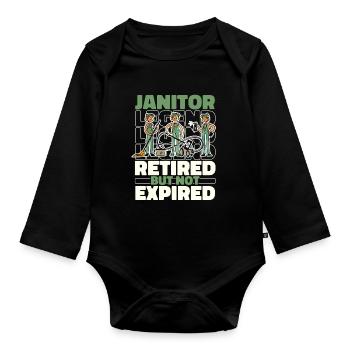 Retired caretaker - Organic Longsleeve Baby Bodysuit - black - Front