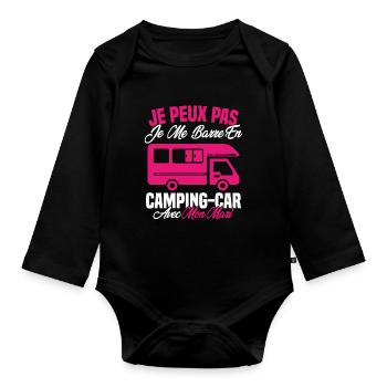 J'peux pas j'me barre en camping car avec mon mari - Body Bébé bio manches longues - noir - Devant
