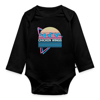 Chicken Wings Retro - Baby Bio-Langarm-Body - Schwarz - Vorne