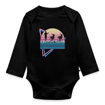 Substitute teacher retro - Organic Longsleeve Baby Bodysuit - black - Front