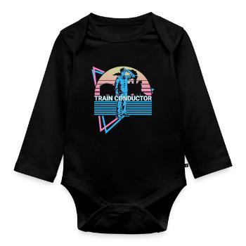 Train conductor Retro - Organic Longsleeve Baby Bodysuit - black - Front