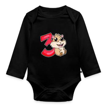 3 ans - 3 anniversaires avec motif animal - Body Bébé bio manches longues - noir - Devant