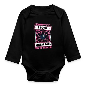 Bowling Bowlen Bowler Mädchen - Baby Bio-Langarm-Body - Schwarz - Vorne