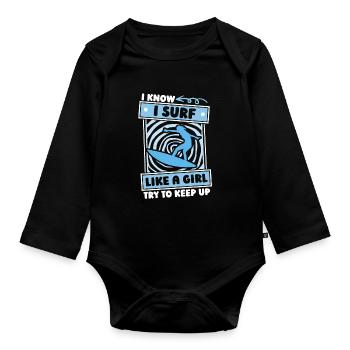 Surfer Surfing Girls - Organic Longsleeve Baby Bodysuit - black - Front