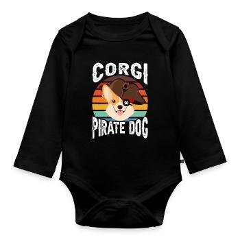 Corgi Pirate Dog - Organic Longsleeve Baby Bodysuit - black - Front