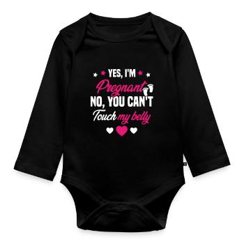 Je suis enceinte touchez pas mon ventre - Body Bébé bio manches longues - noir - Devant