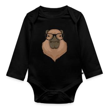 Capybara Mama Papa Nagetier Tier Nerd - Baby Bio-Langarm-Body - Schwarz - Vorne