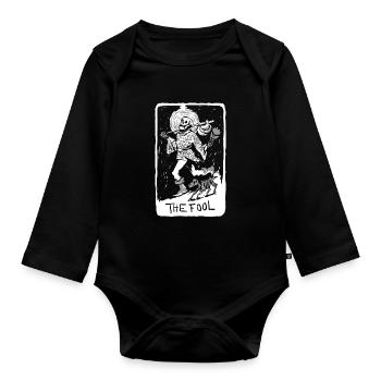 The Fool Skeleton With Dog Tarot Card - Baby Bio-Langarm-Body - Schwarz - Vorne