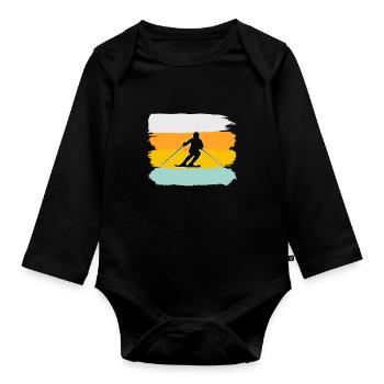 Ski Retro - Baby Bio-Langarm-Body - Schwarz - Vorne