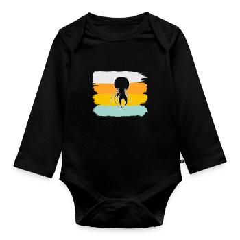 Jellyfish Retro - Organic Longsleeve Baby Bodysuit - black - Front