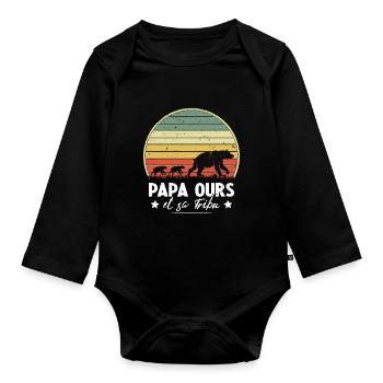 Papa ours et sa tribu Humour cadeau - Body Bébé bio manches longues - noir - Devant