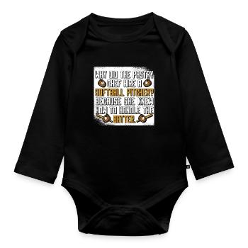 Softball Witzig - Baby Bio-Langarm-Body - Schwarz - Vorne