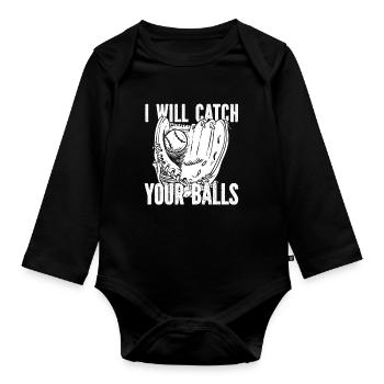 Softball Witzig - Baby Bio-Langarm-Body - Schwarz - Vorne