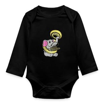 Sousaphone Music Big Band Orchestra Cute Elephant - Body Bébé bio manches longues - noir - Devant