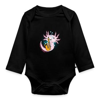 Axolotl Jazz Musik Geschenk Kinder Saxophon - Baby Bio-Langarm-Body - Schwarz - Vorne