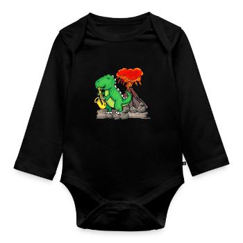 Jazz Musik Orchester Kinder Dinosaurier Saxophon - Baby Bio-Langarm-Body - Schwarz - Vorne