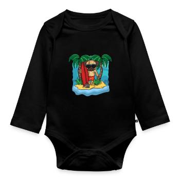 Mops Geschenk Frauen Strandurlaub Hundeliebhaber - Baby Bio-Langarm-Body - Schwarz - Vorne