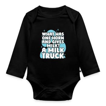 Kuh Milch Lustig Milchwagen - Baby Bio-Langarm-Body - Schwarz - Vorne