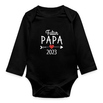 Futur Papa 2023 Cadeau Annonce de grossesse - Body Bébé bio manches longues - noir - Devant