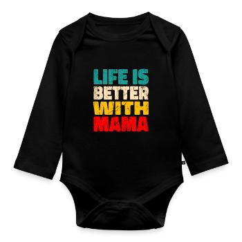 Maman murmure La vie est meilleure avec ma maman - Body Bébé bio manches longues - noir - Devant