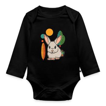 Rabbit Rabbit Cute - Organic Longsleeve Baby Bodysuit - black - Front