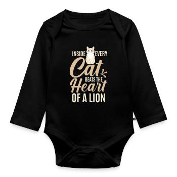 Dans chaque chat bat le cœur d’un lion - Body Bébé bio manches longues - noir - Devant