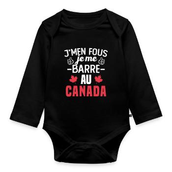 J'men fous je me barre au canada - Body Bébé bio manches longues - noir - Devant