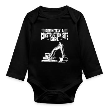 Baustelle Bauherr Geschenk - Baby Bio-Langarm-Body - Schwarz - Vorne