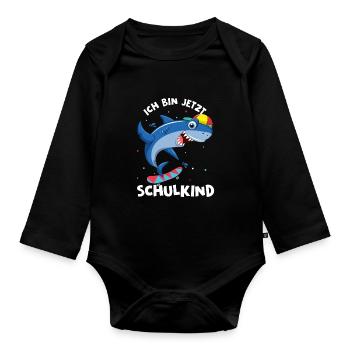 Schulkind Hai Design Schule Spruch Schulstart Erst - Baby Bio-Langarm-Body - Schwarz - Vorne
