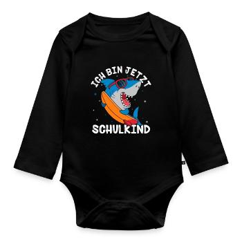 Schulkind Hai Design Schule Spruch Schulstart Schu - Baby Bio-Langarm-Body - Schwarz - Vorne