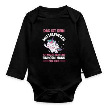 Das ist kein Mittelfinger Einhorn - Baby Bio-Langarm-Body - Schwarz - Vorne