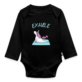 Yoga Licorne inspirer et expirer - Body Bébé bio manches longues - noir - Devant