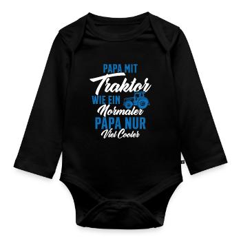Papa nit tractor like a normal - Organic Longsleeve Baby Bodysuit - black - Front