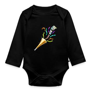 Party Horn Trumpet Flute Happy New Year - Organic Longsleeve Baby Bodysuit - black - Front