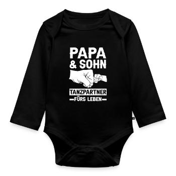 Tanzen Party Papa Sohn Vater Tänzer - Baby Bio-Langarm-Body - Schwarz - Vorne