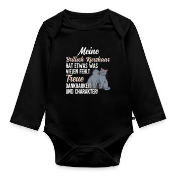 Britisch Kurzhaar Katze - Baby Bio-Langarm-Body - Schwarz - Vorne