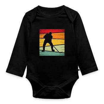 Eishockey Retro - Baby Bio-Langarm-Body - Schwarz - Vorne