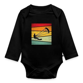 Kite Surfing Retro - Organic Longsleeve Baby Bodysuit - black - Front