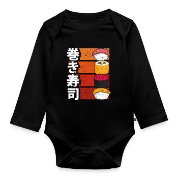 Sushi Ästhetischer Stil Retro - Baby Bio-Langarm-Body - Schwarz - Vorne