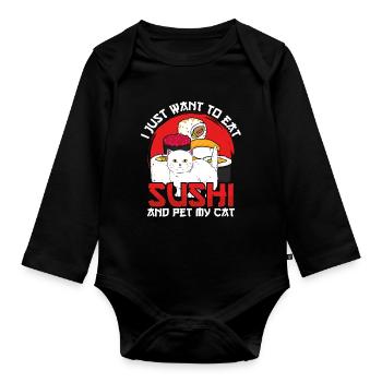 Je veux juste manger des sushis et mon chat - Body Bébé bio manches longues - noir - Devant