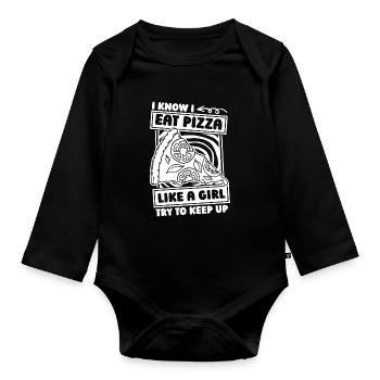 Pizza Mädchen - Baby Bio-Langarm-Body - Schwarz - Vorne