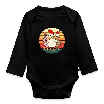 Poulet Chicken Lovers Retro Vintage Cadeau - Body Bébé bio manches longues - noir - Devant