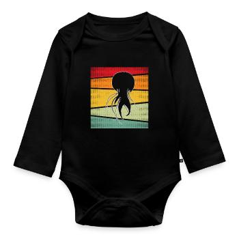 Jellyfish Retro - Organic Longsleeve Baby Bodysuit - black - Front