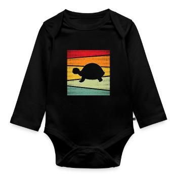 Turtle Retro - Organic Longsleeve Baby Bodysuit - black - Front