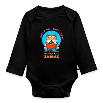 Seulement une fille qui aime l’anime, les ramen et les shibas - Body Bébé bio manches longues - noir - Devant