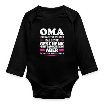 Oma Familie Enkelkind Geschenk - Baby Bio-Langarm-Body - Schwarz - Vorne